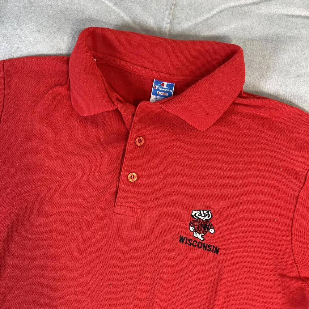 VTG 90s Champion Wisconsin Badgers Polo Shirt Mens XL Red Single Stitch NCAA